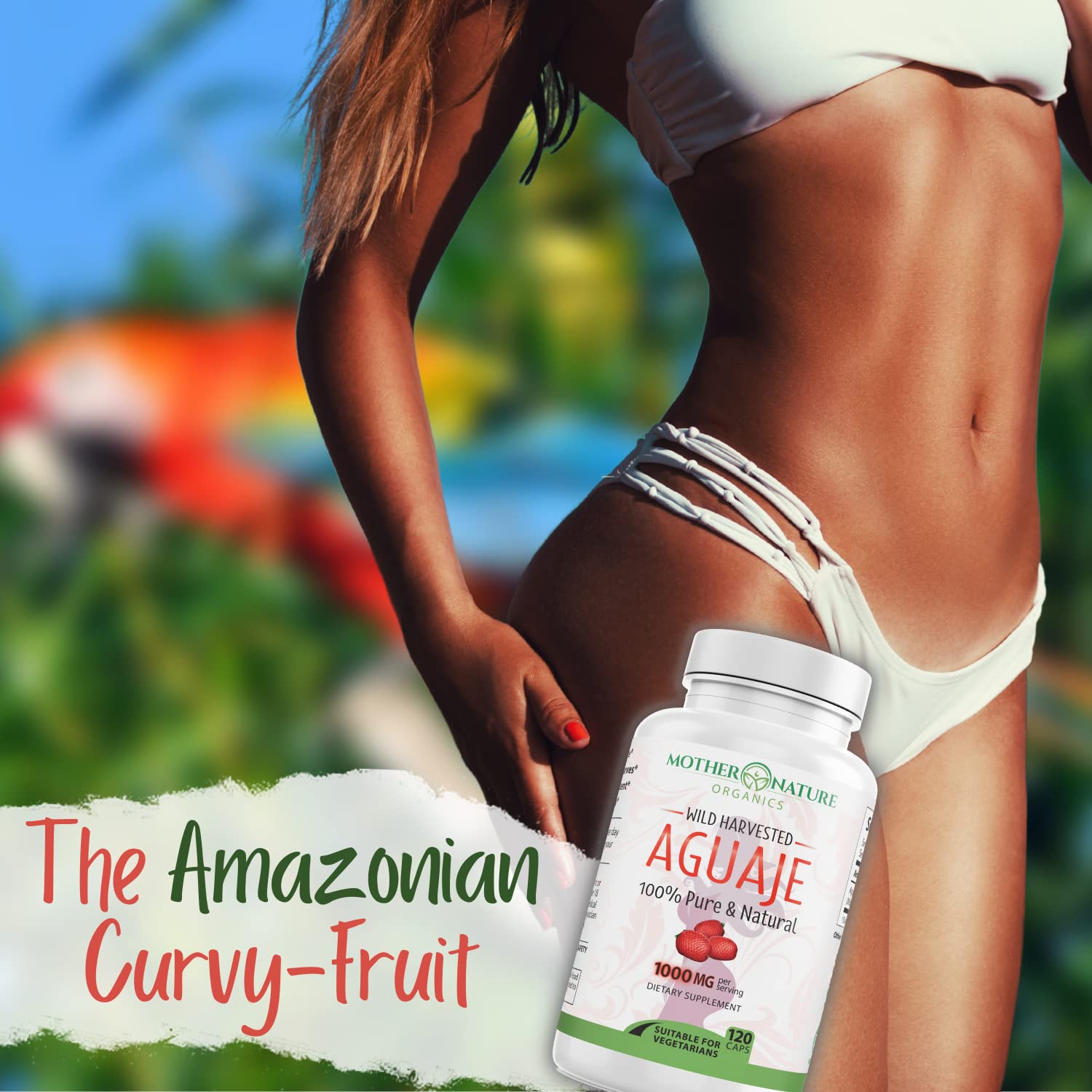 Mother Nature Organics Aguaje Superfood Powder on a wooden table