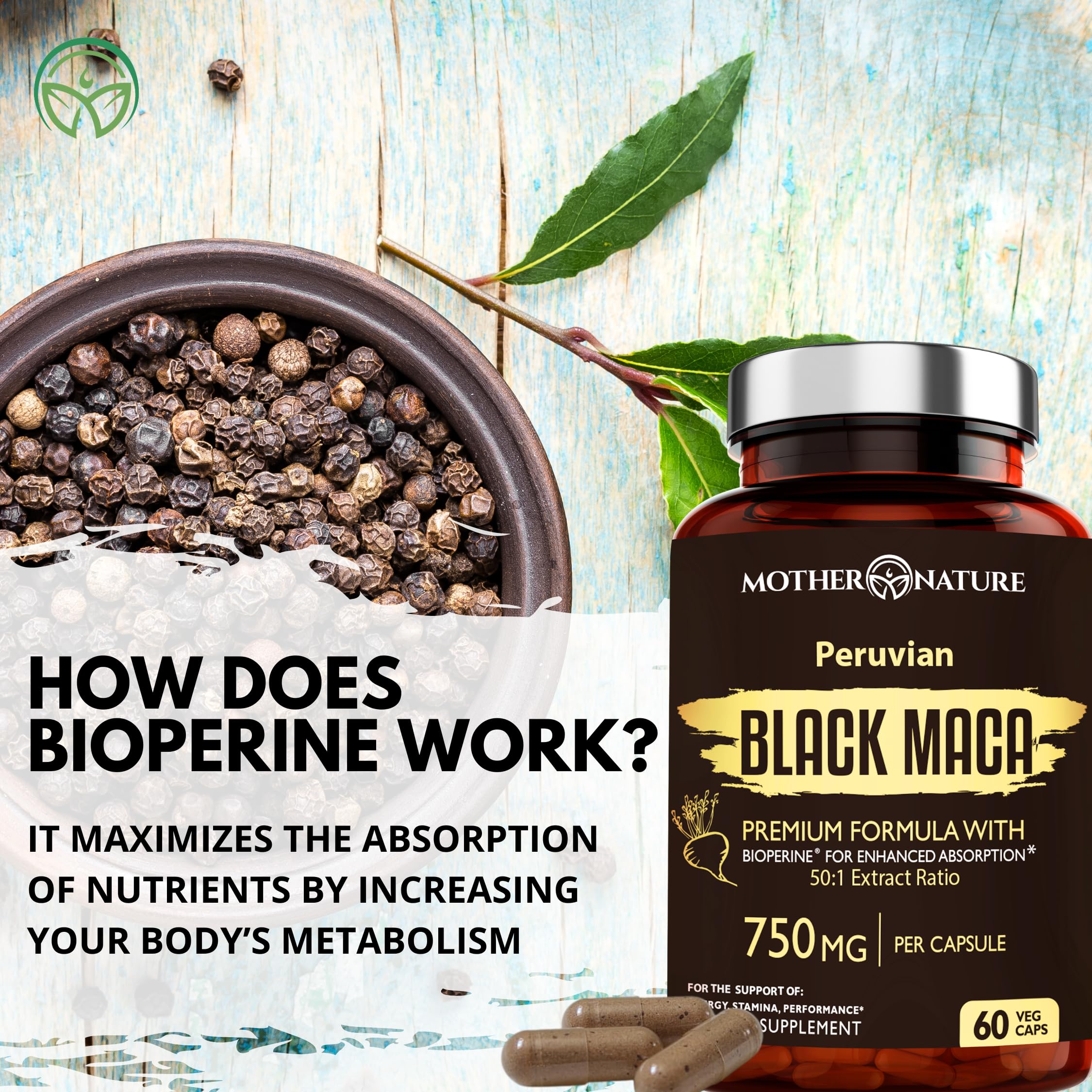 Mother Nature Organics Black Maca Capsules back view