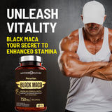 Mother Nature Organics Black Maca Capsules on wooden table