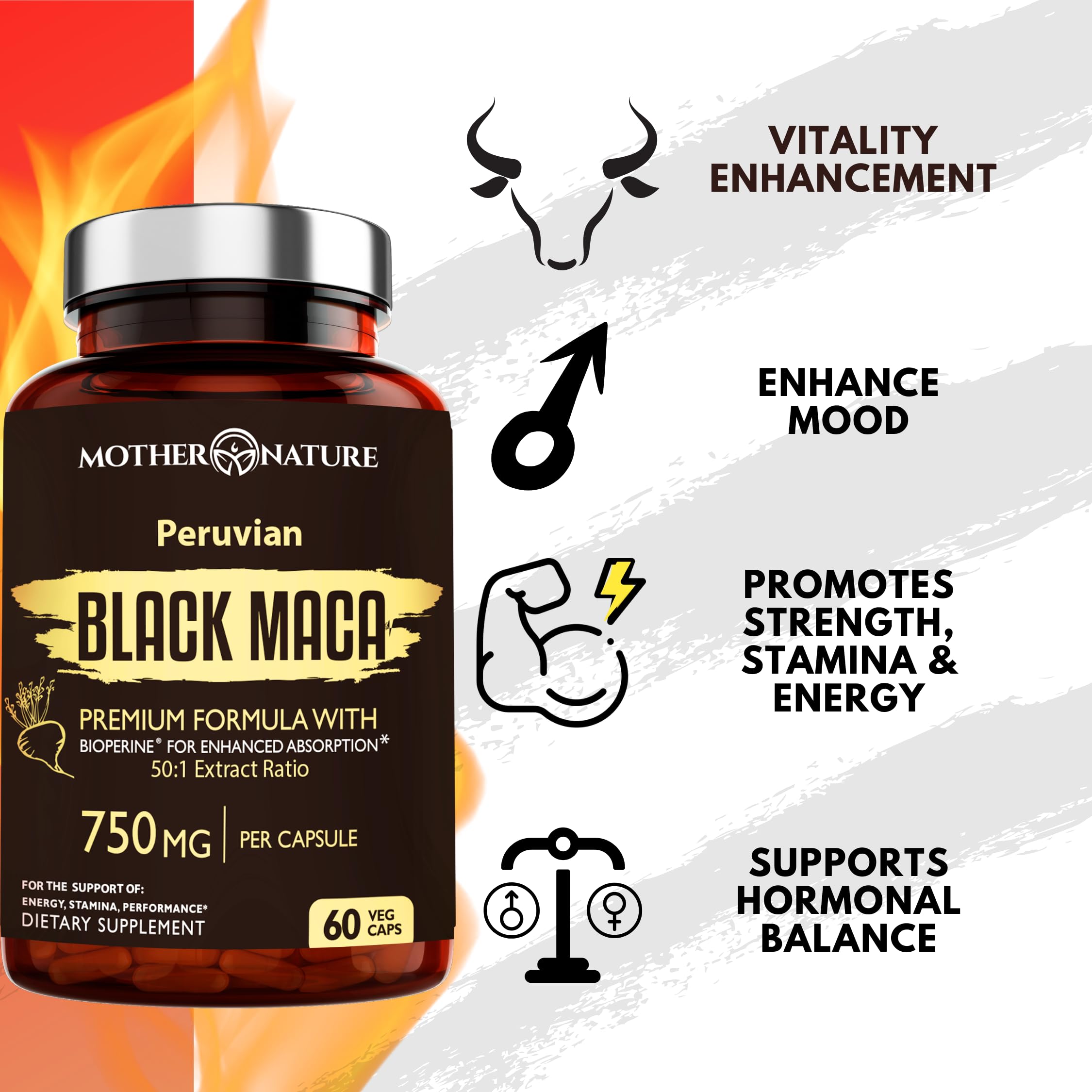 Mother Nature Organics Black Maca Capsules with measuring spoon