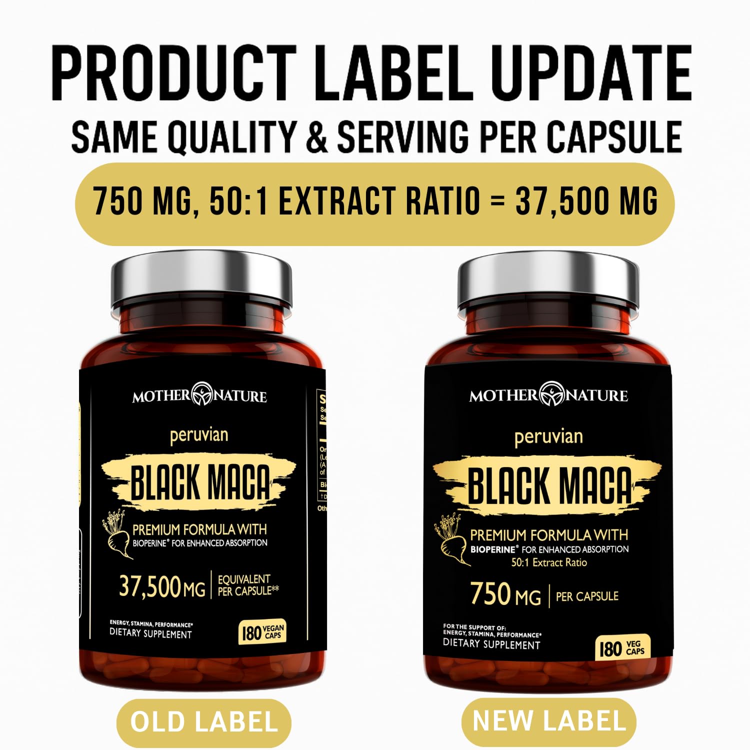 Mother Nature Organics Black Maca Root Capsules bottle side view