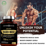 Mother Nature Organics Black Maca Root Capsules on a wooden table
