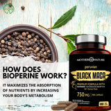 Mother Nature Organics Black Maca Root Capsules opened with capsules visible