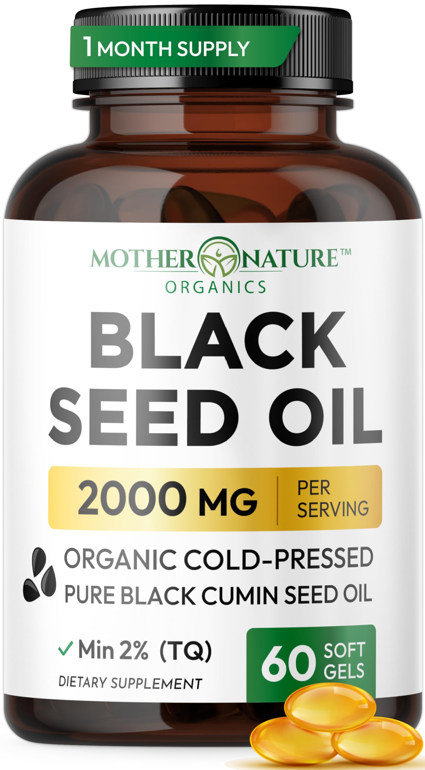 Mother Nature Organics Black Seed Oil 2000mg softgel bottle front view