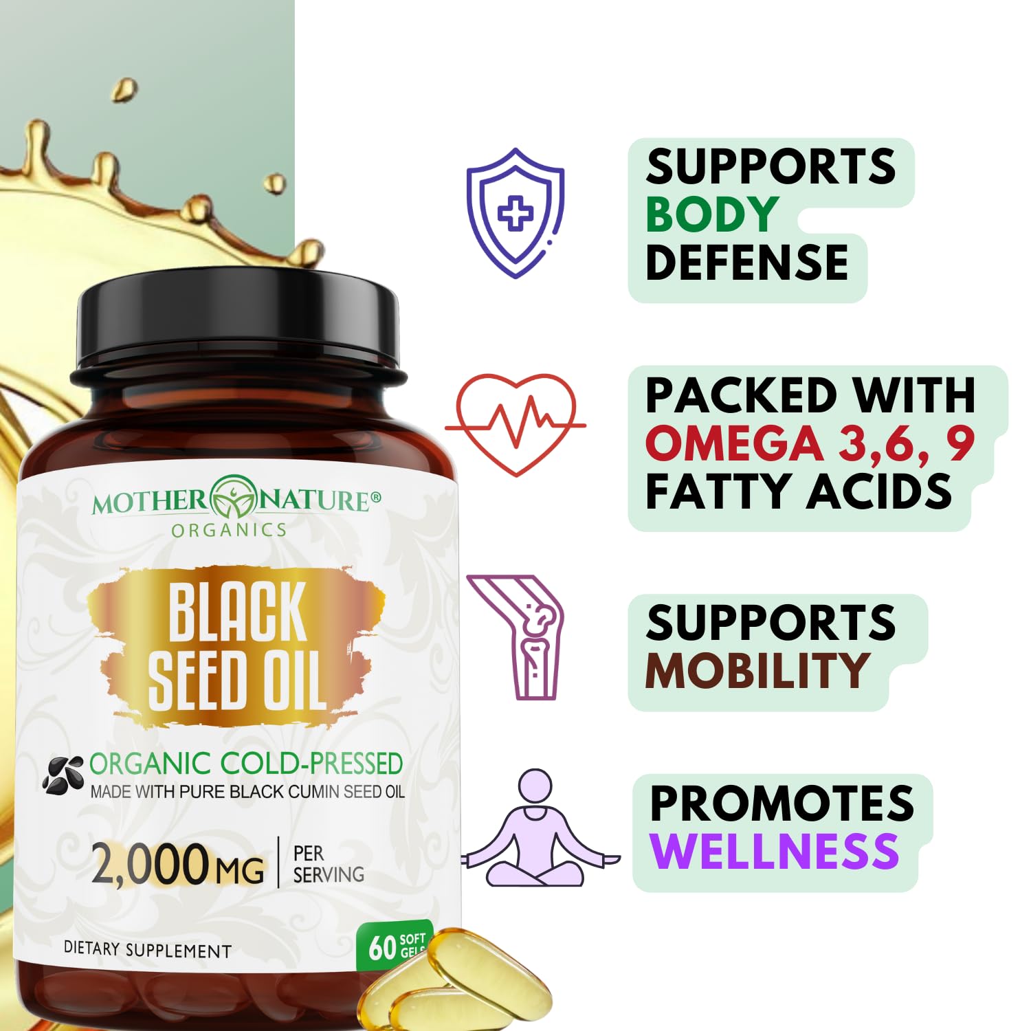 Mother Nature Organics Black Seed Oil 2000mg softgel serving size