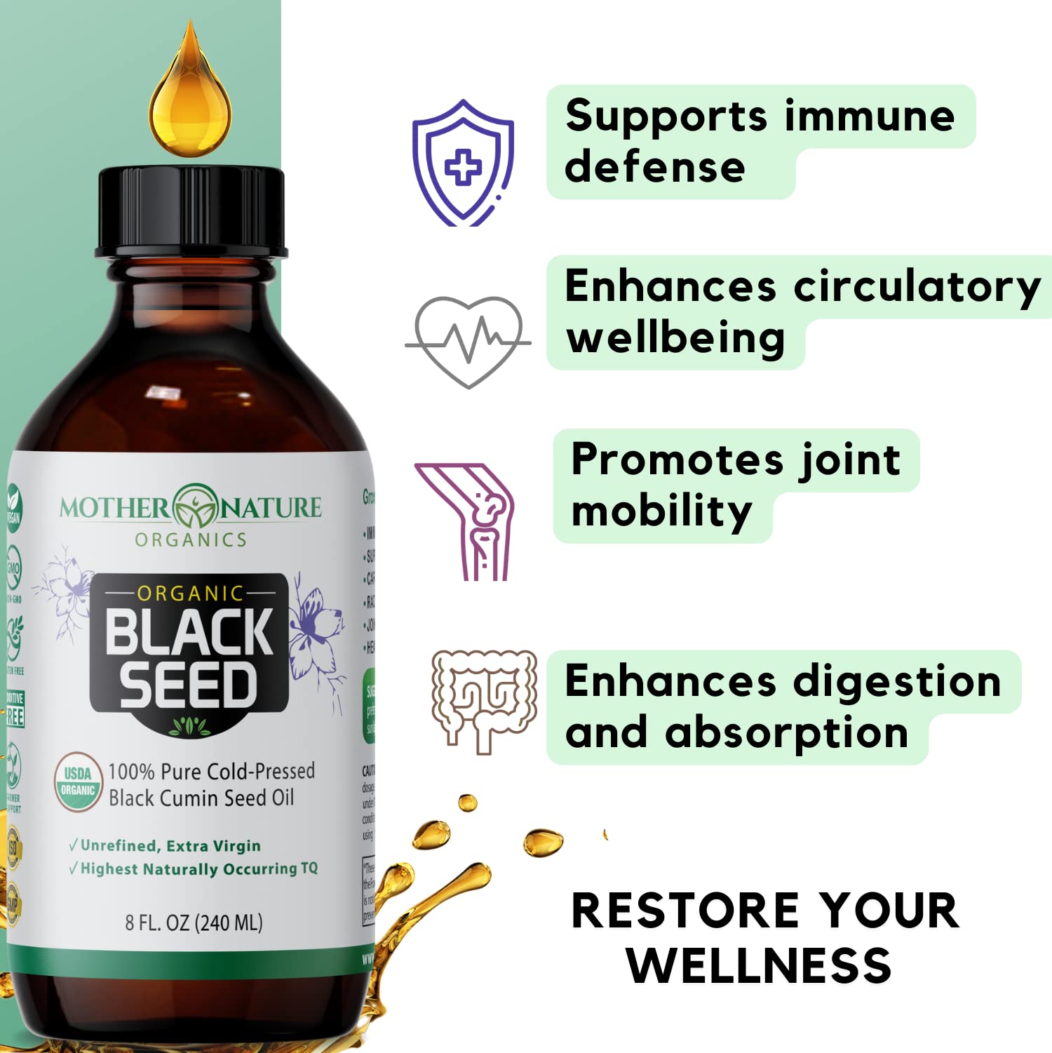 Mother Nature Organics Black Seed Oil 227g used in hair care