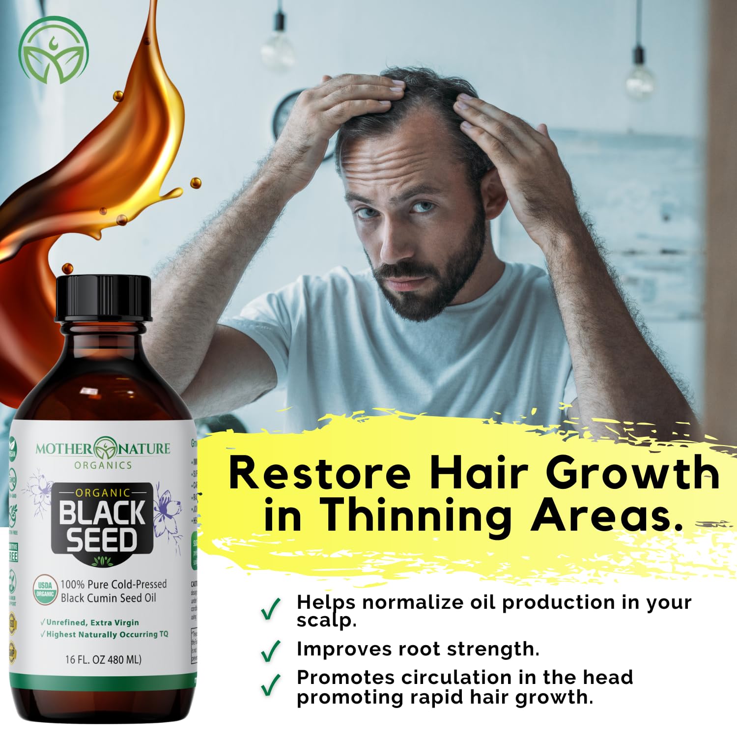 Mother Nature Organics Black Seed Oil 454g with measuring spoon