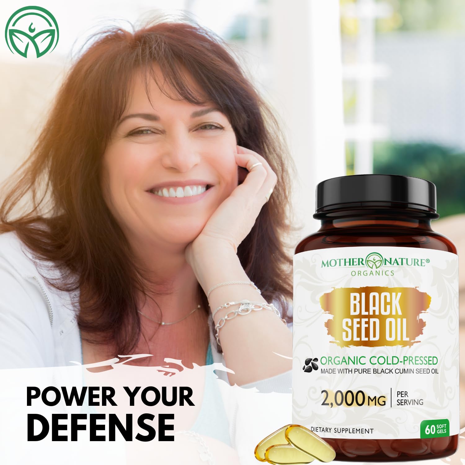 Mother Nature Organics Black Seed Oil bottle with cap open