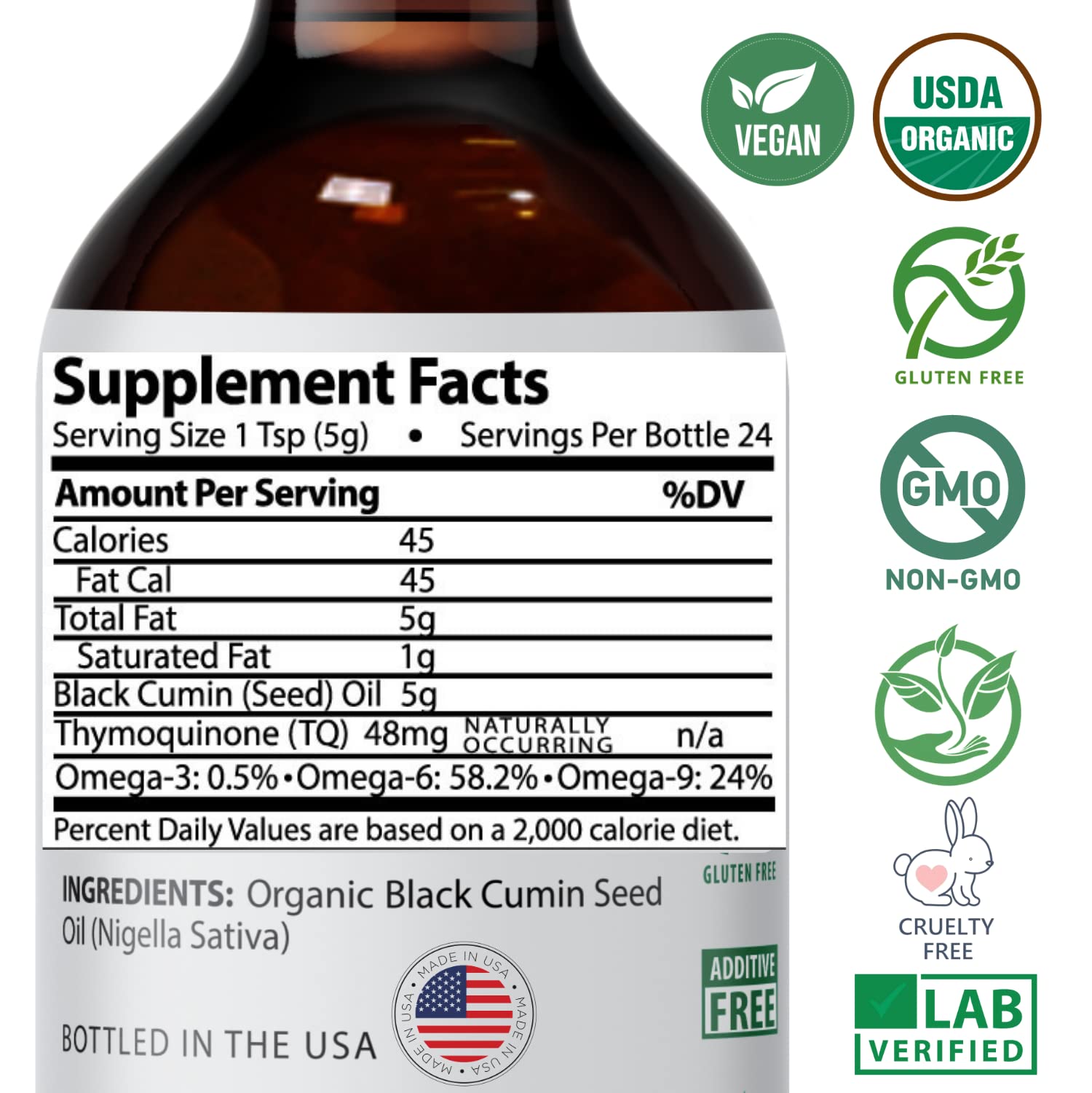 Mother Nature Organics Black Seed Oil in a kitchen setting