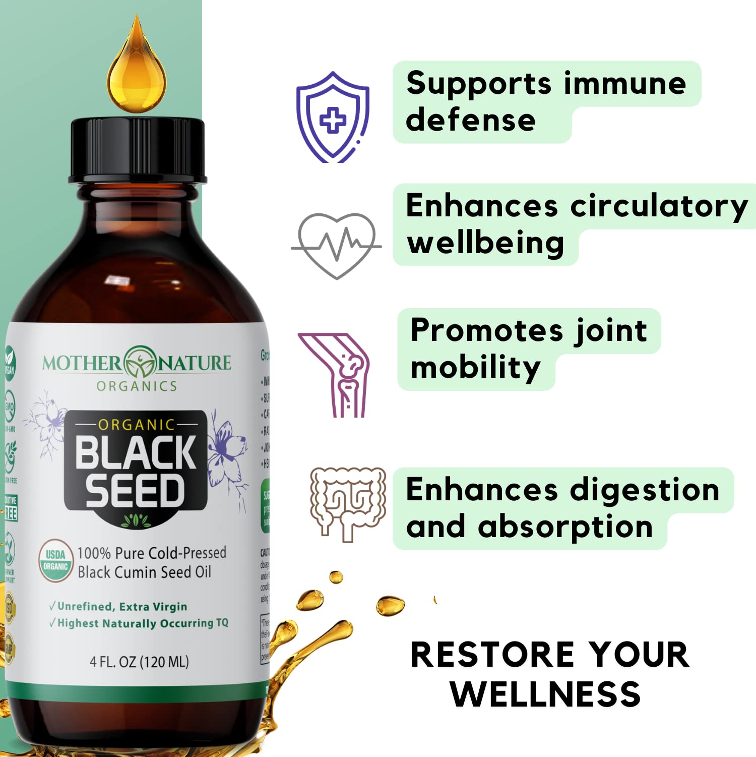 Mother Nature Organics Black Seed Oil label close-up