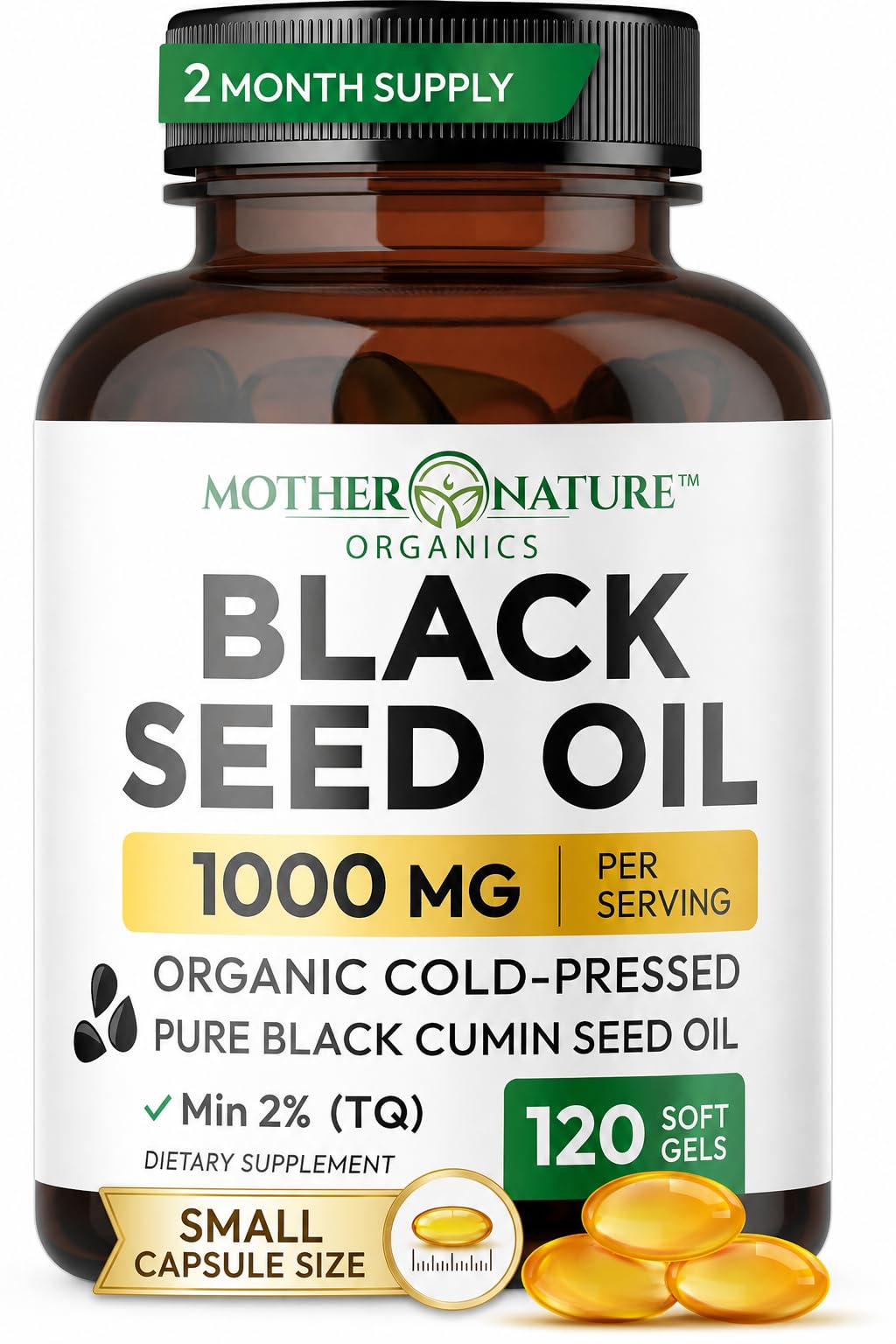 Mother Nature Organics Black Seed Oil Softgels 1000mg front view