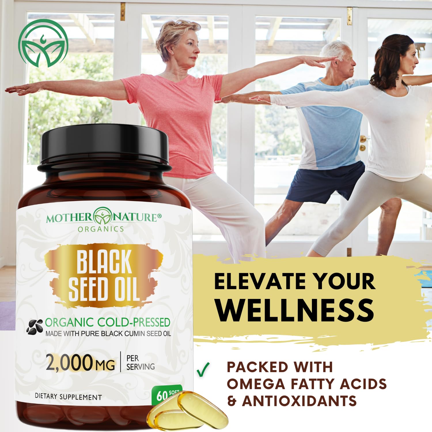 Mother Nature Organics Black Seed Oil softgels in hand