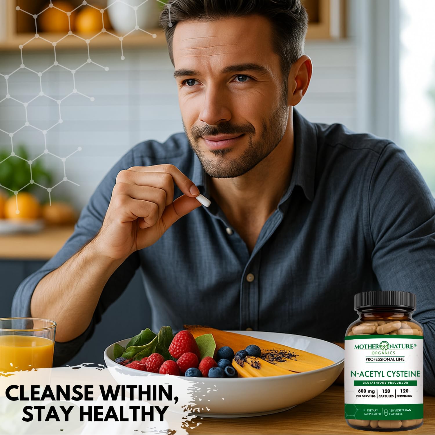 Mother Nature Organics NAC 600mg capsules with fresh ingredients