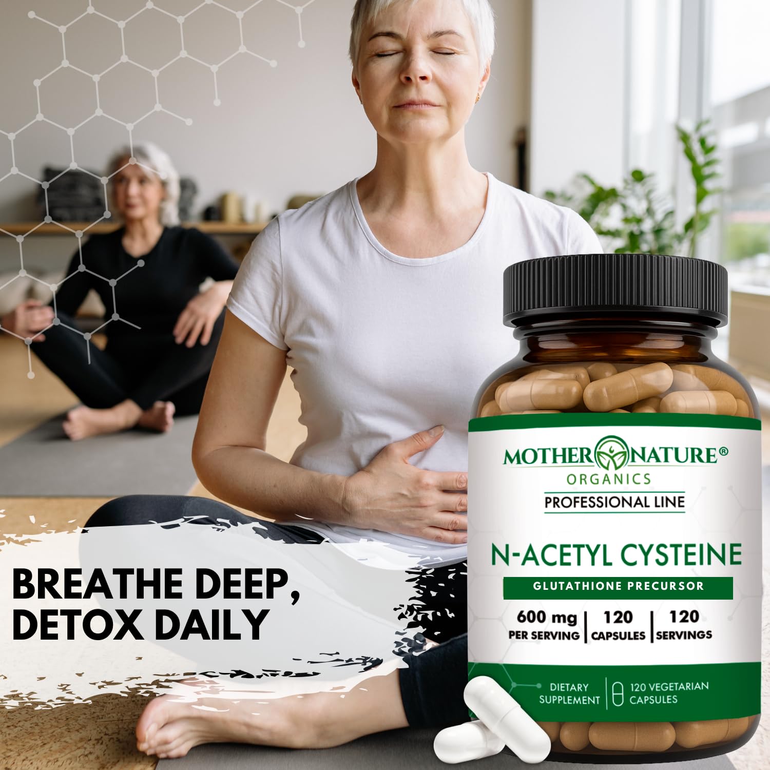 Mother Nature Organics NAC 600mg capsules with measuring spoon