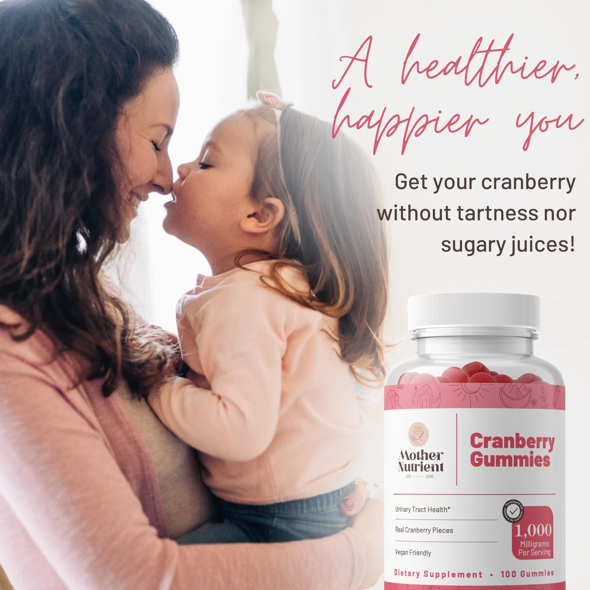 Mother Nutrient Cranberry Gummies 100 Count bottle side view