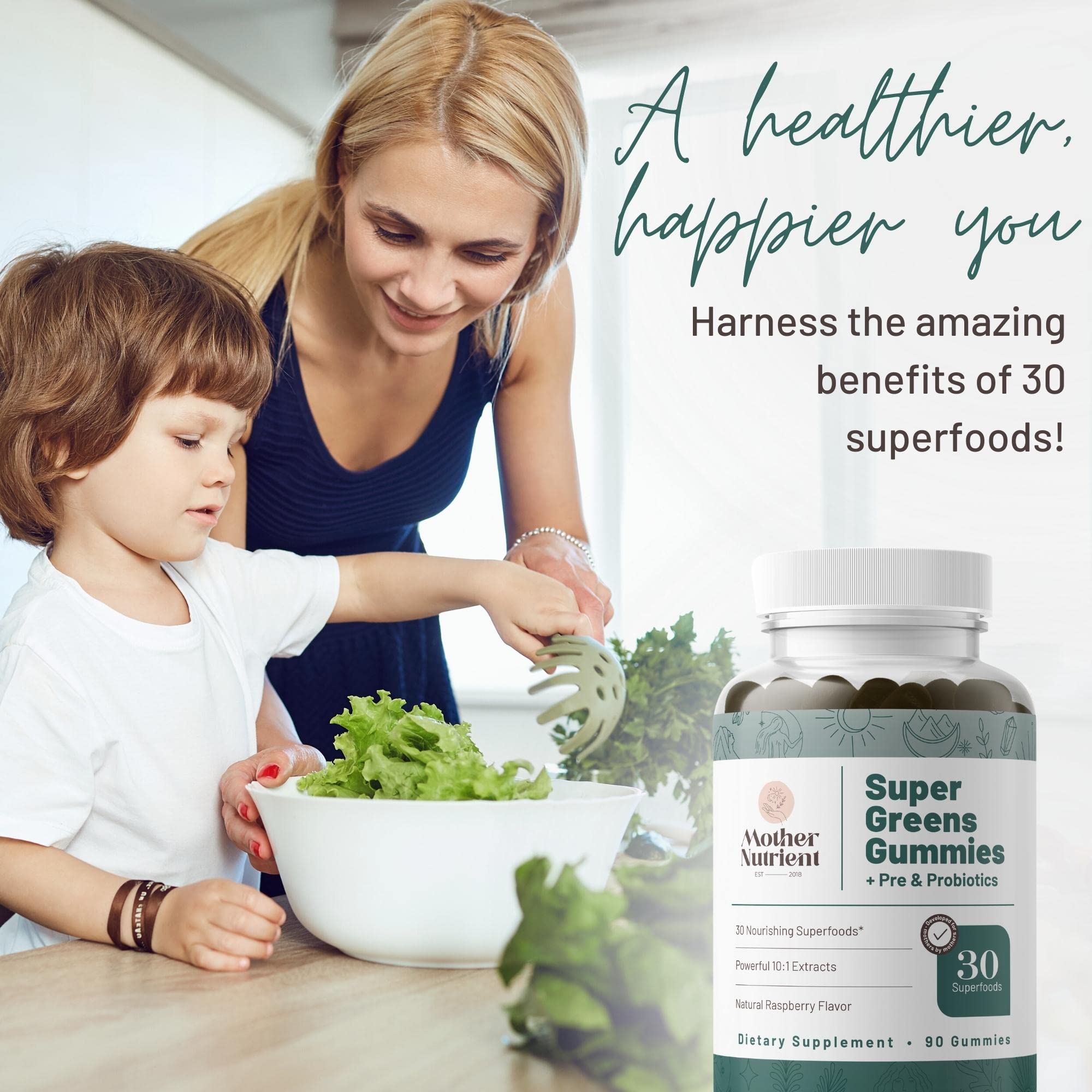 Mother Nutrient Daily Greens Chewable Gummies bottle with label