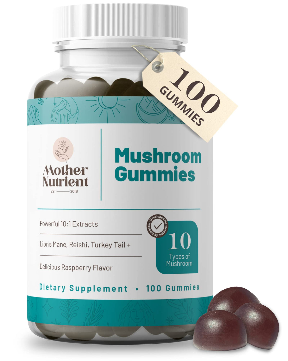 Mother Nutrient Mushroom Gummies front view with packaging