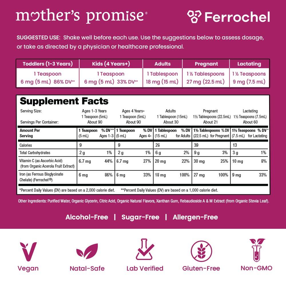 Mother's Promise Liquid Iron Supplement organic berry flavour bottle