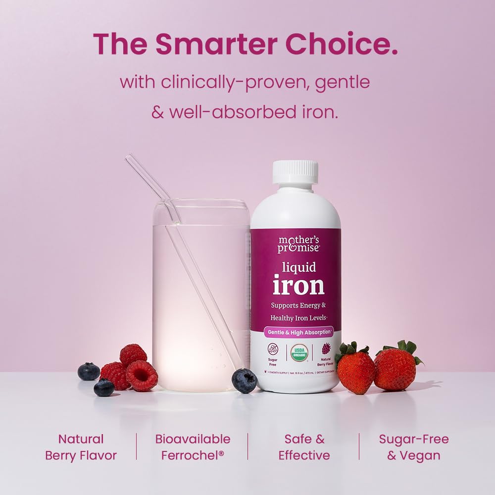 Mother's Promise Liquid Iron Supplement packaging display