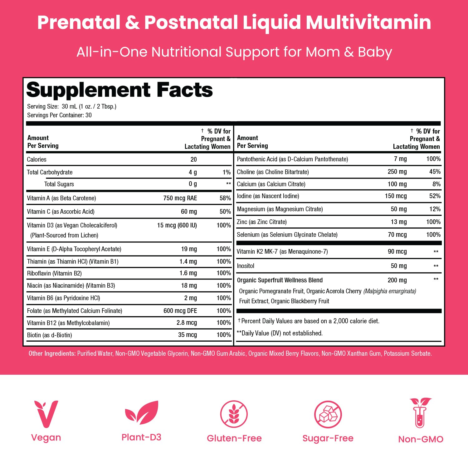 Mother's Promise Prenatal Vitamins Liquid 1021g in a glass with smoothie