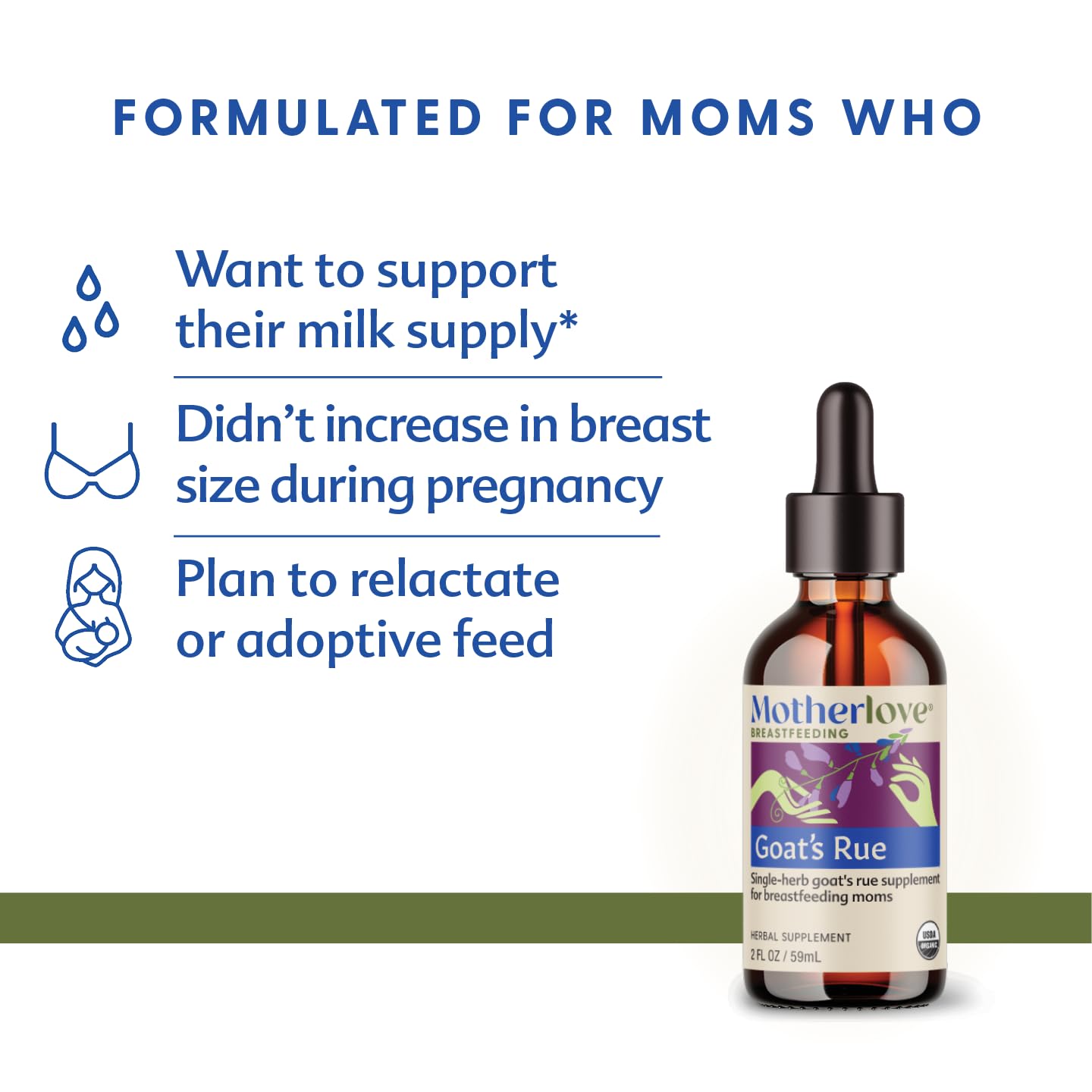 Motherlove Goat's Rue Herbal Supplement bottle with dropper