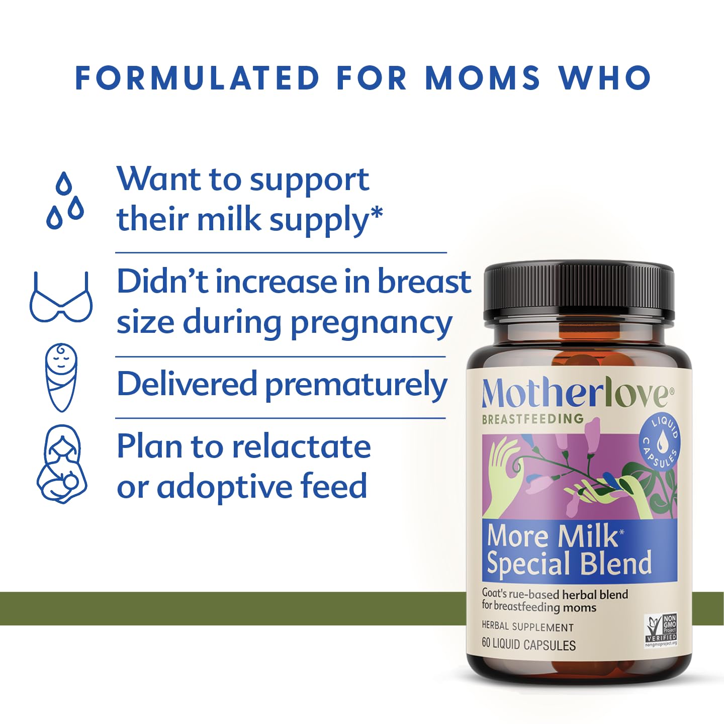 Motherlove More Milk Special Blend Lactation Supplement bottle with capsules