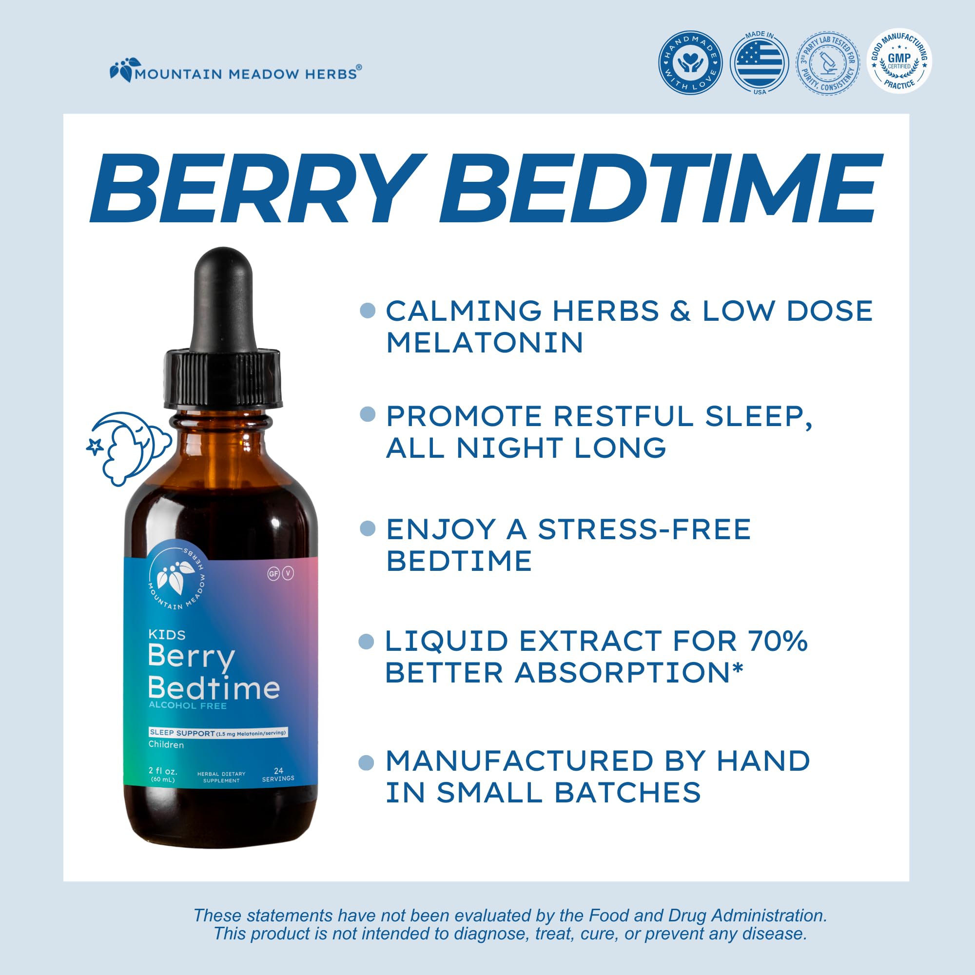 Mountain Meadow Herbs Berry Bedtime Kids Drops 2 oz bottle with label