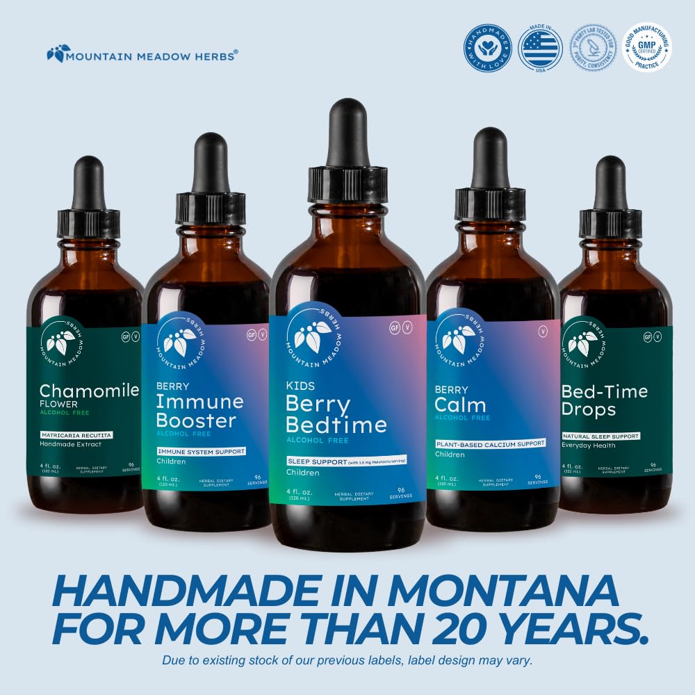 Mountain Meadow Herbs Berry Bedtime Kids Drops 2 oz in a child's bedroom setting