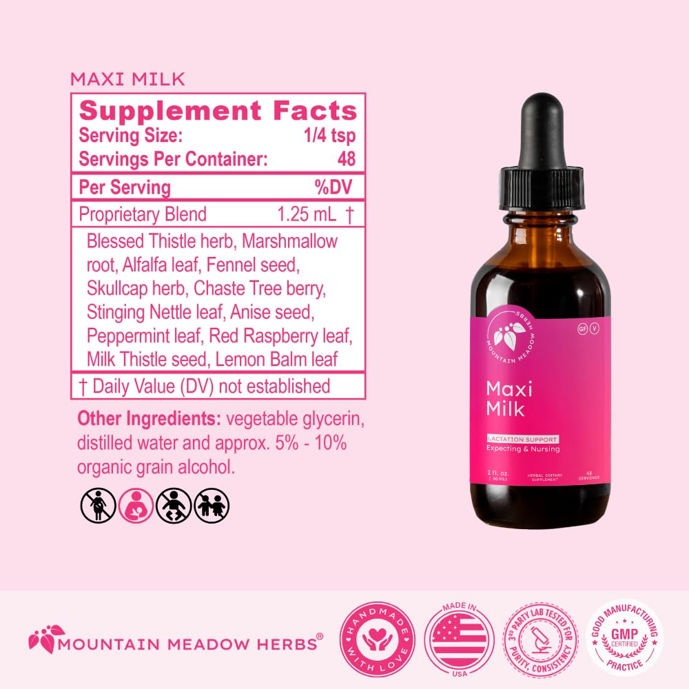 Mountain Meadow Herbs Maxi-Milk 4 fl oz bottle with measuring spoon