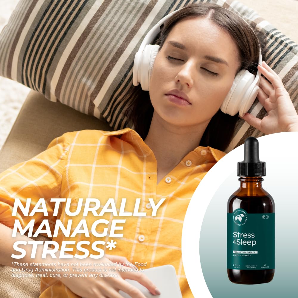 Mountain Meadow Herbs Stress & Sleep Liquid Herbal Supplement 2 oz side view