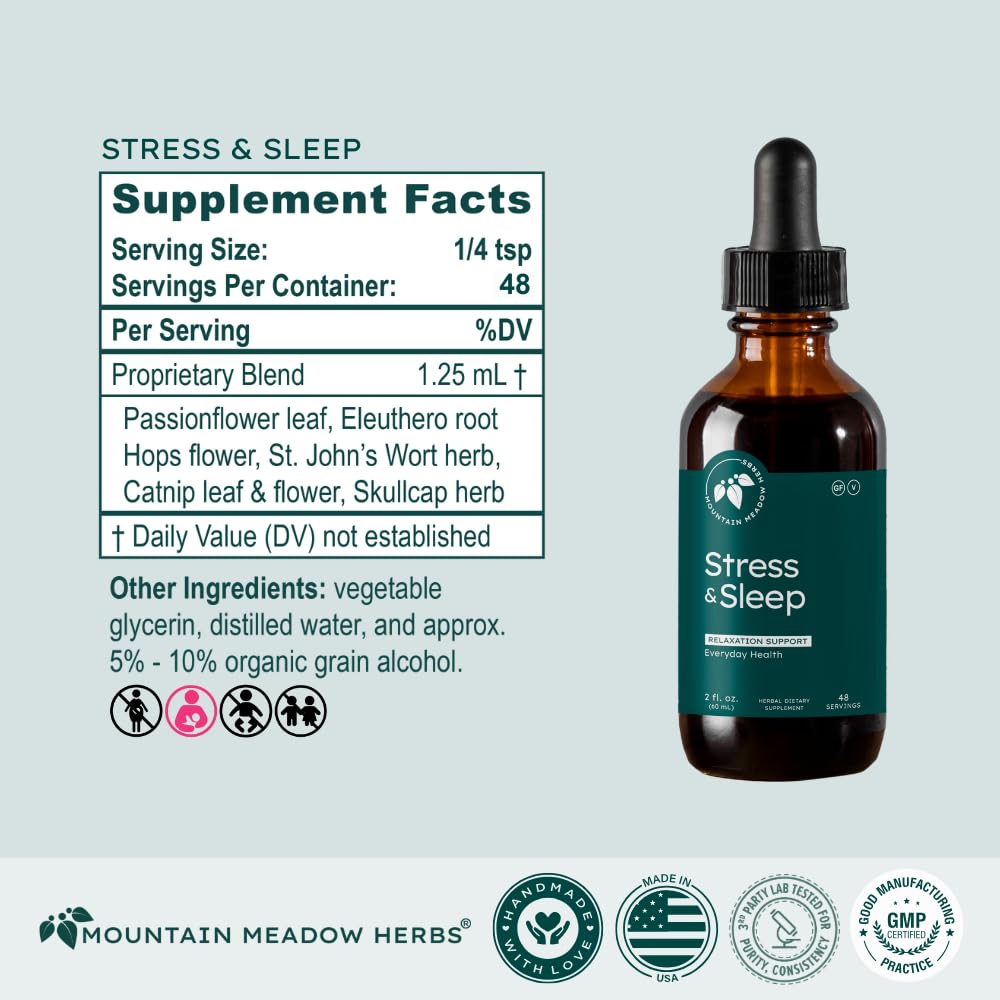 Mountain Meadow Herbs Stress & Sleep Liquid Herbal Supplement 2 oz with dropper