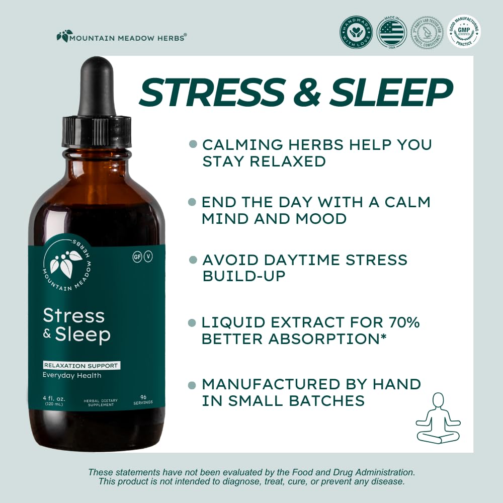 Mountain Meadow Herbs Stress & Sleep Liquid Herbal Supplement 4 oz back view
