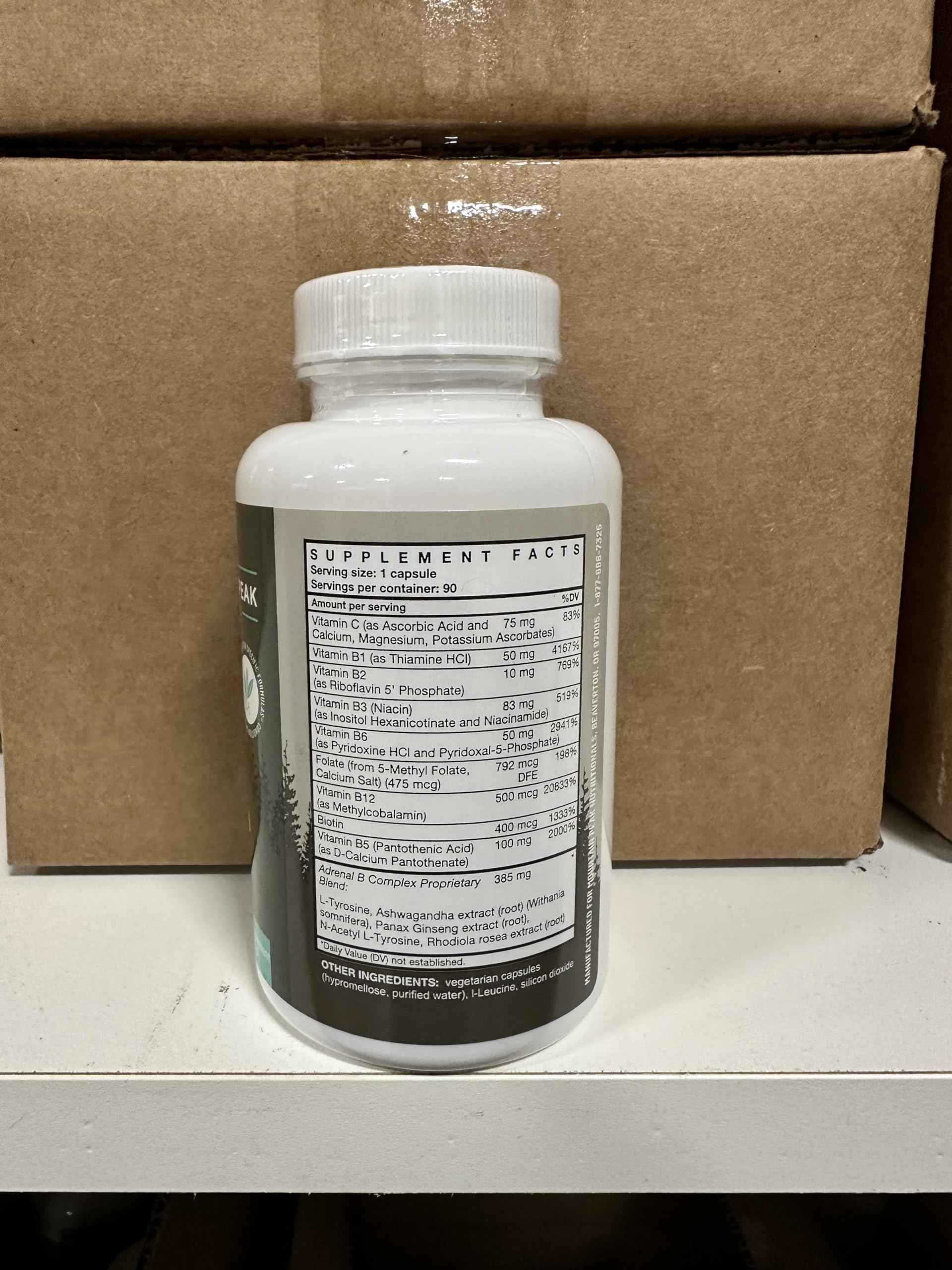 Mountain Peak Nutritionals Adrenal B Complex bottle with natural background