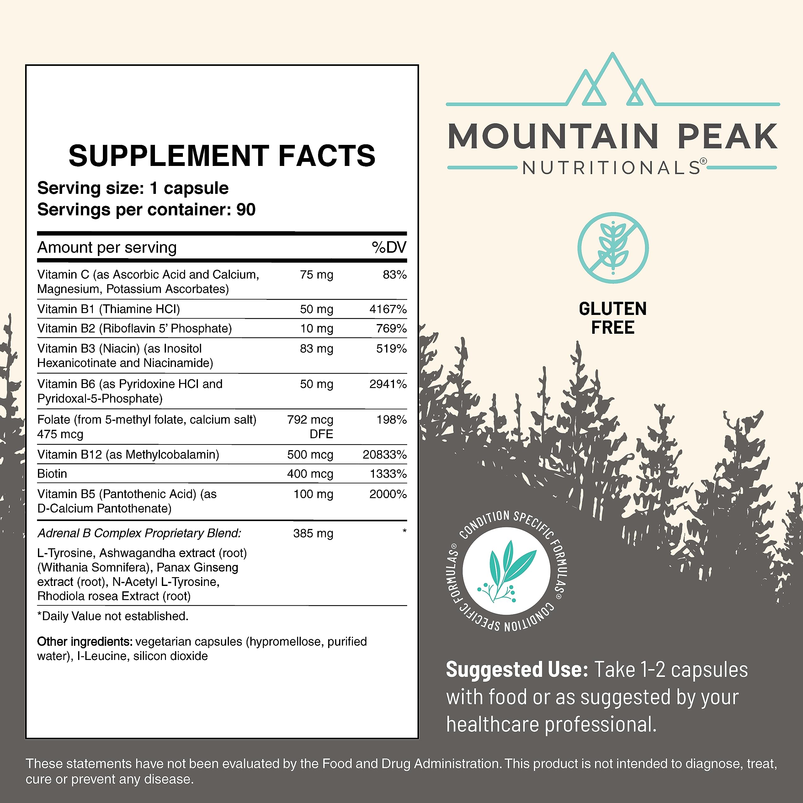 Mountain Peak Nutritionals Adrenal B Complex ingredients list