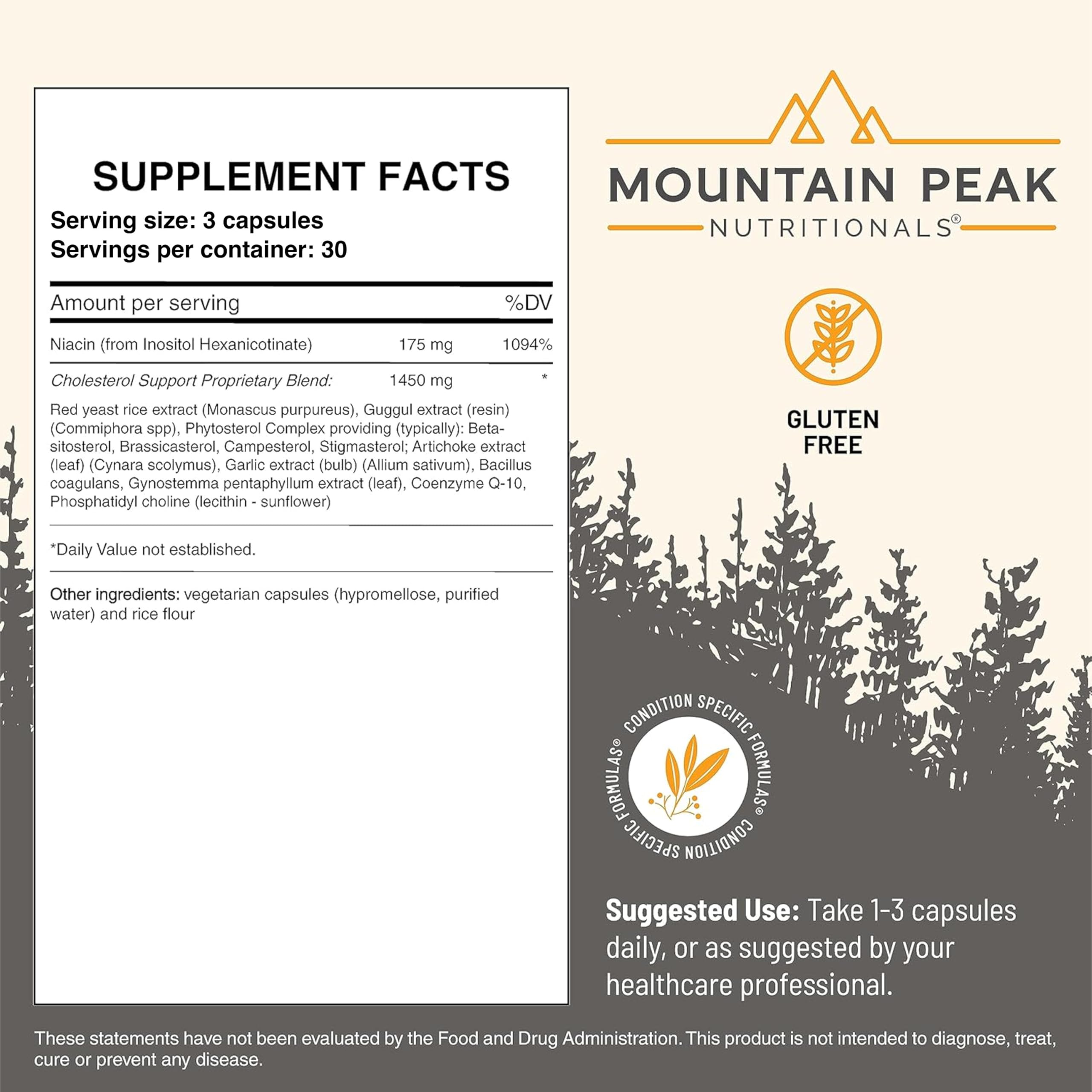 Mountain Peak Nutritionals Cholesterol Support Supplement back view