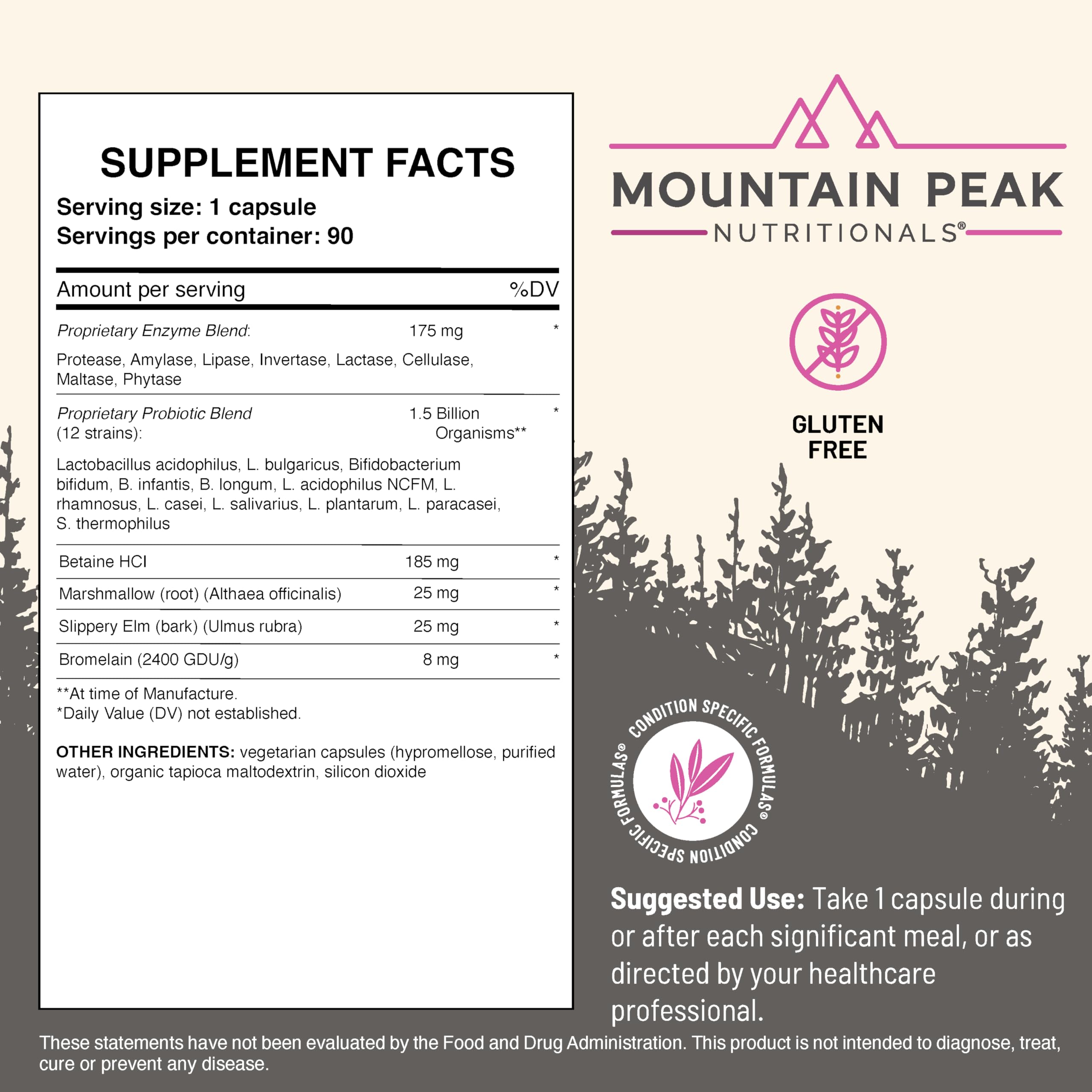 Mountain Peak Nutritionals Multi-Enzymes 82g back view