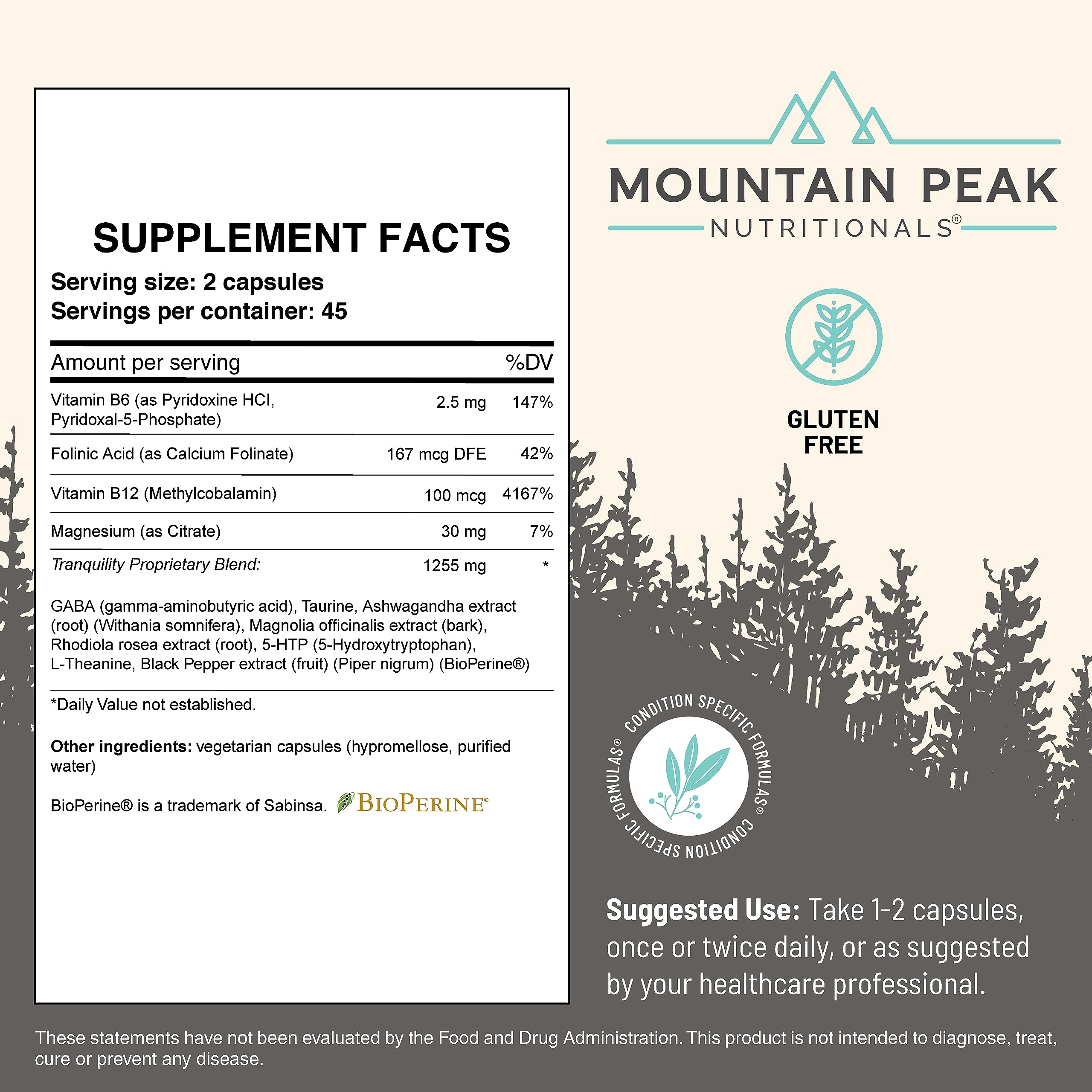 Mountain Peak Nutritionals Tranquility Sleep Supplement capsule details