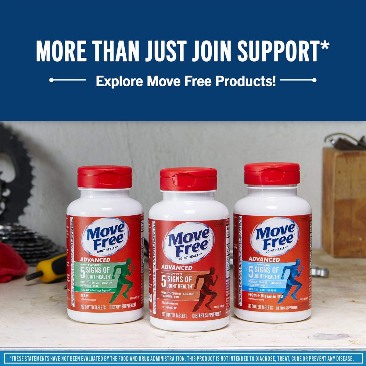 Move Free Advanced Joint Support Supplement with a glass of water