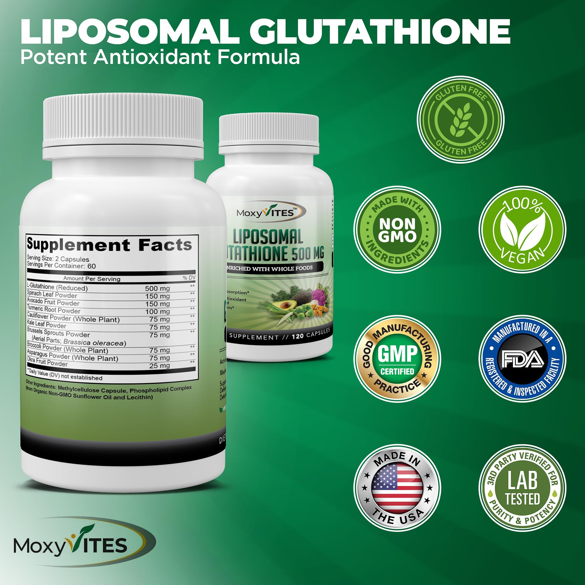 MoxyVites Liposomal Glutathione 500mg supplement capsules