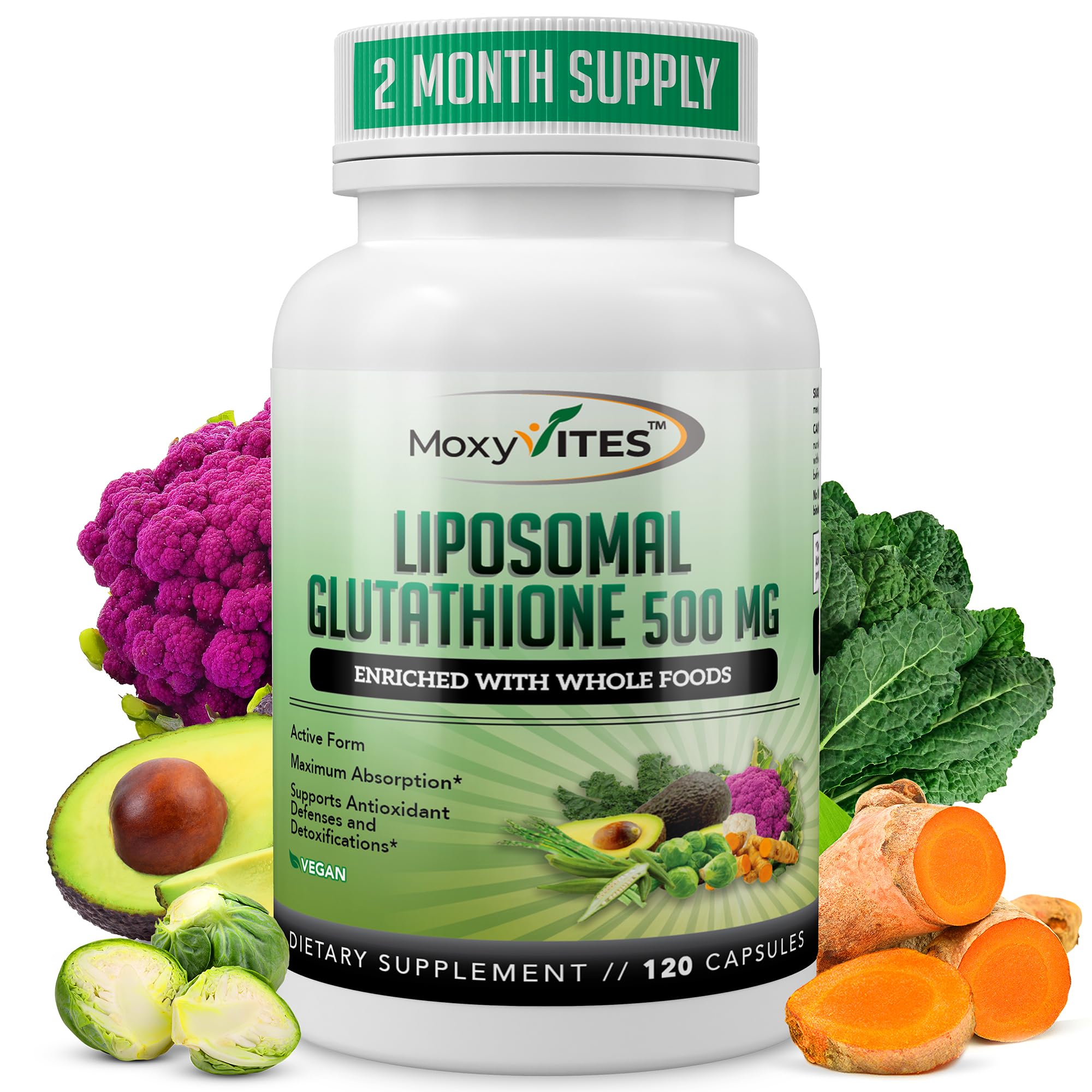 MoxyVites Liposomal Glutathione 500mg supplement front view