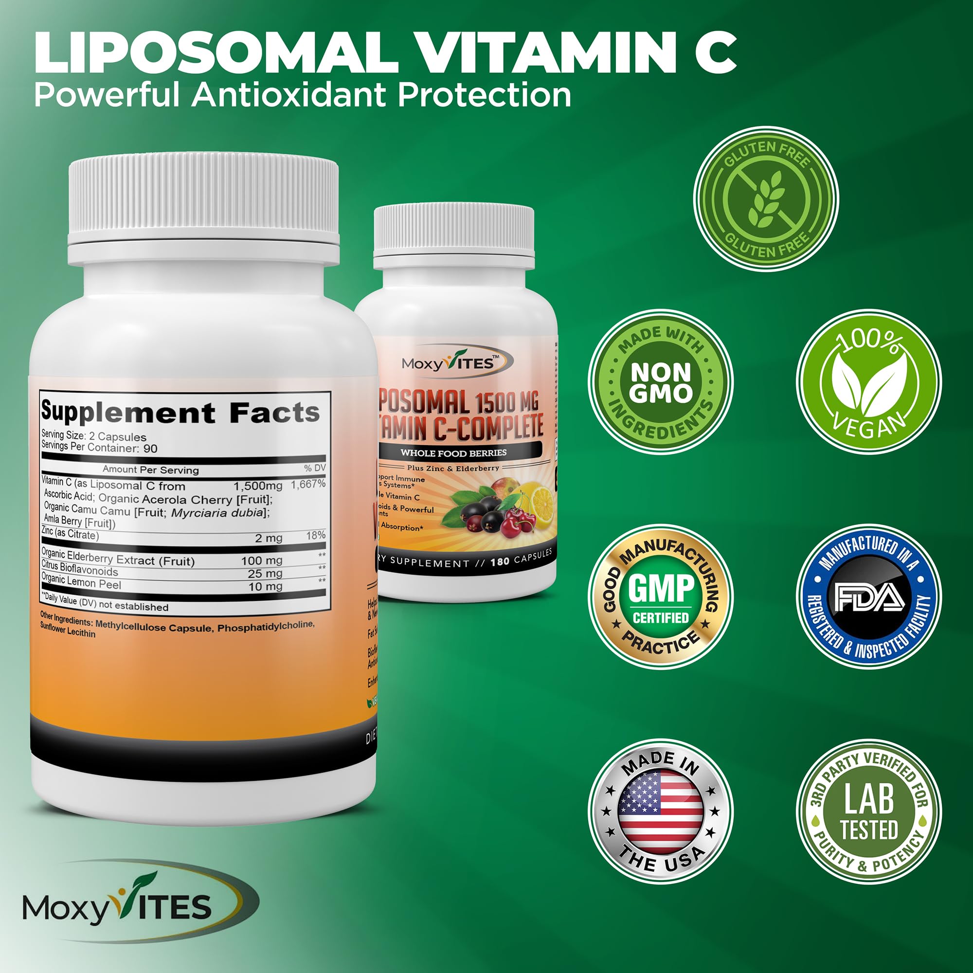 MoxyVites Liposomal Vitamin C capsules with organic berries