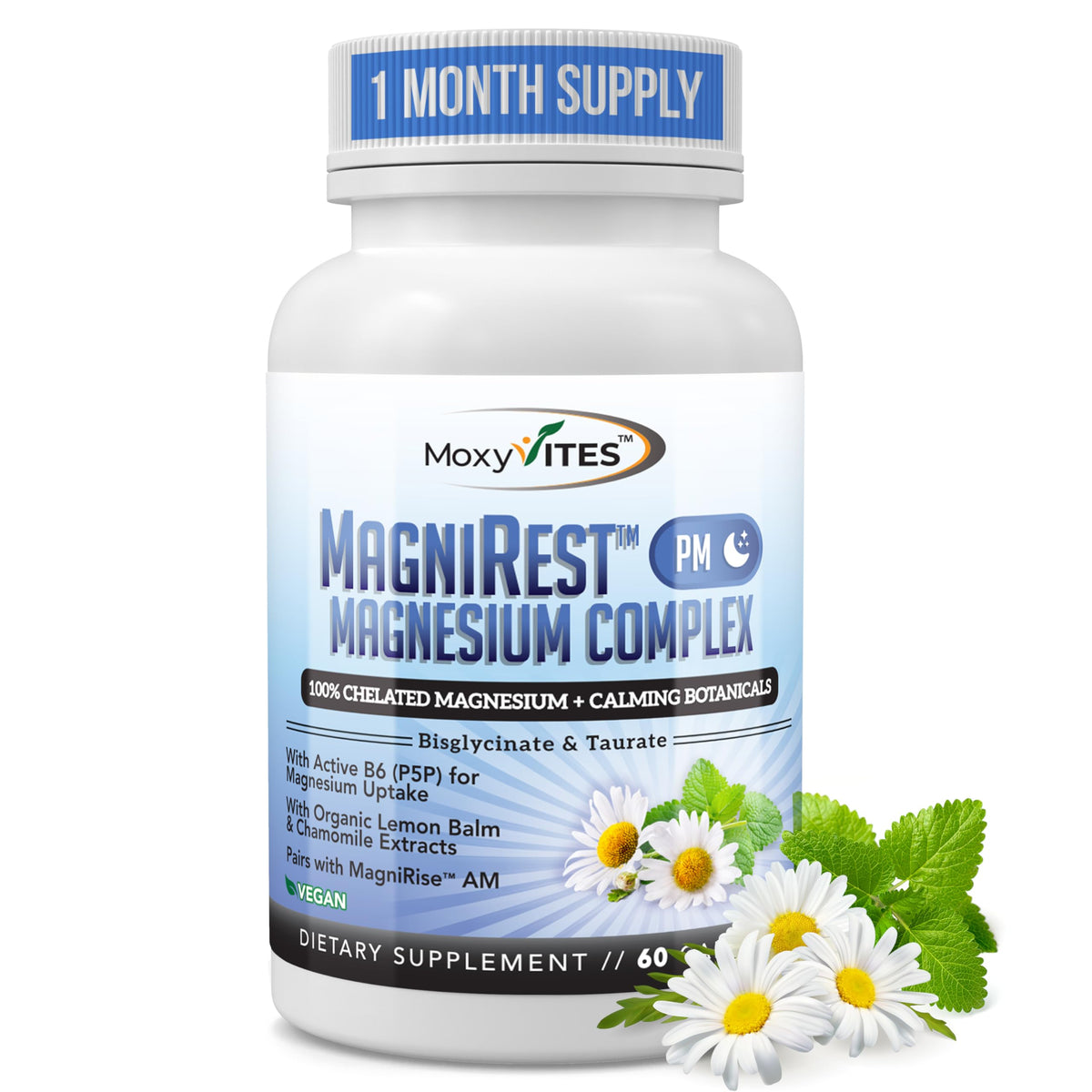 MoxyVites Magnesium Glycinate Nighttime Calm Supplement front view