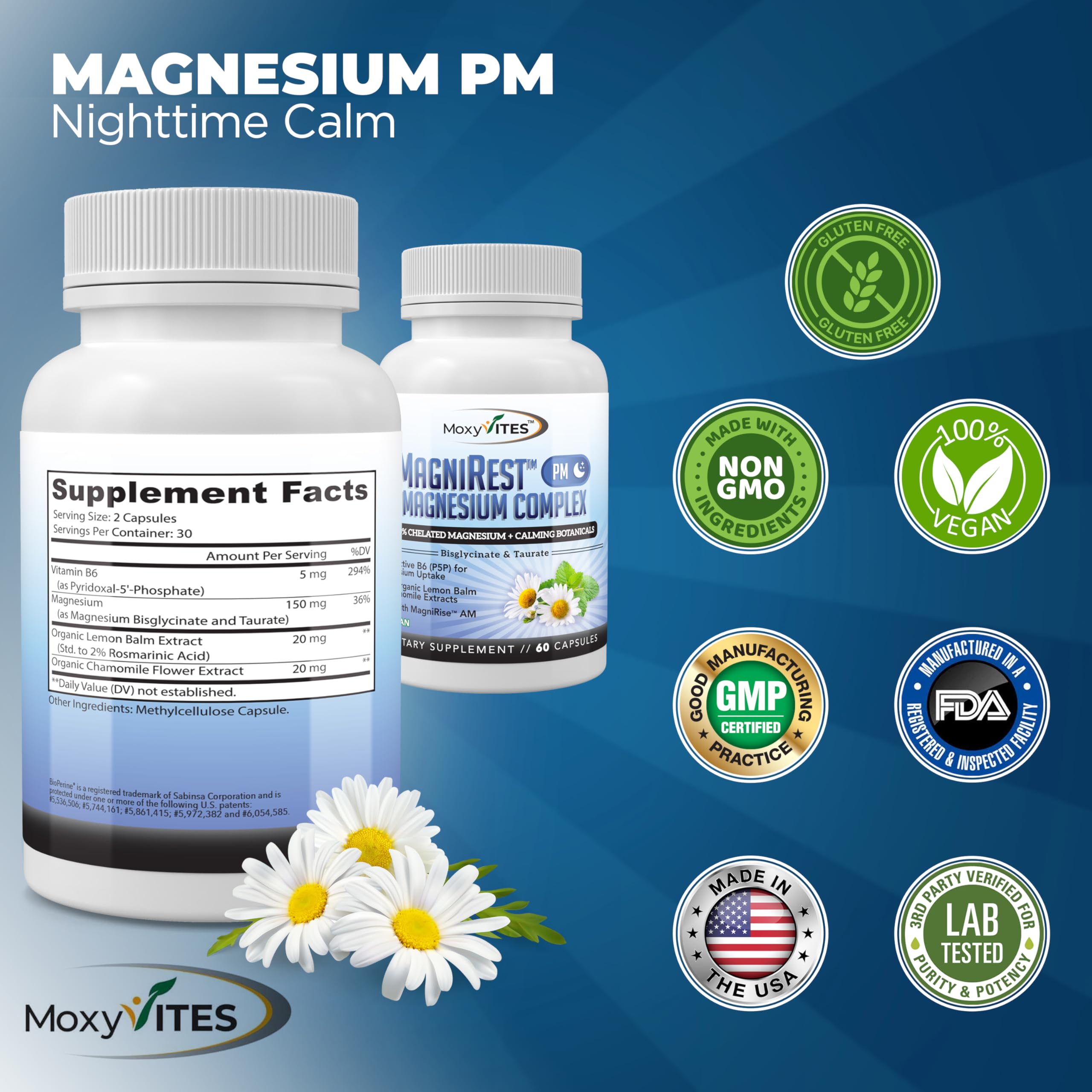 MoxyVites Magnesium Glycinate Nighttime Calm Supplement packaging