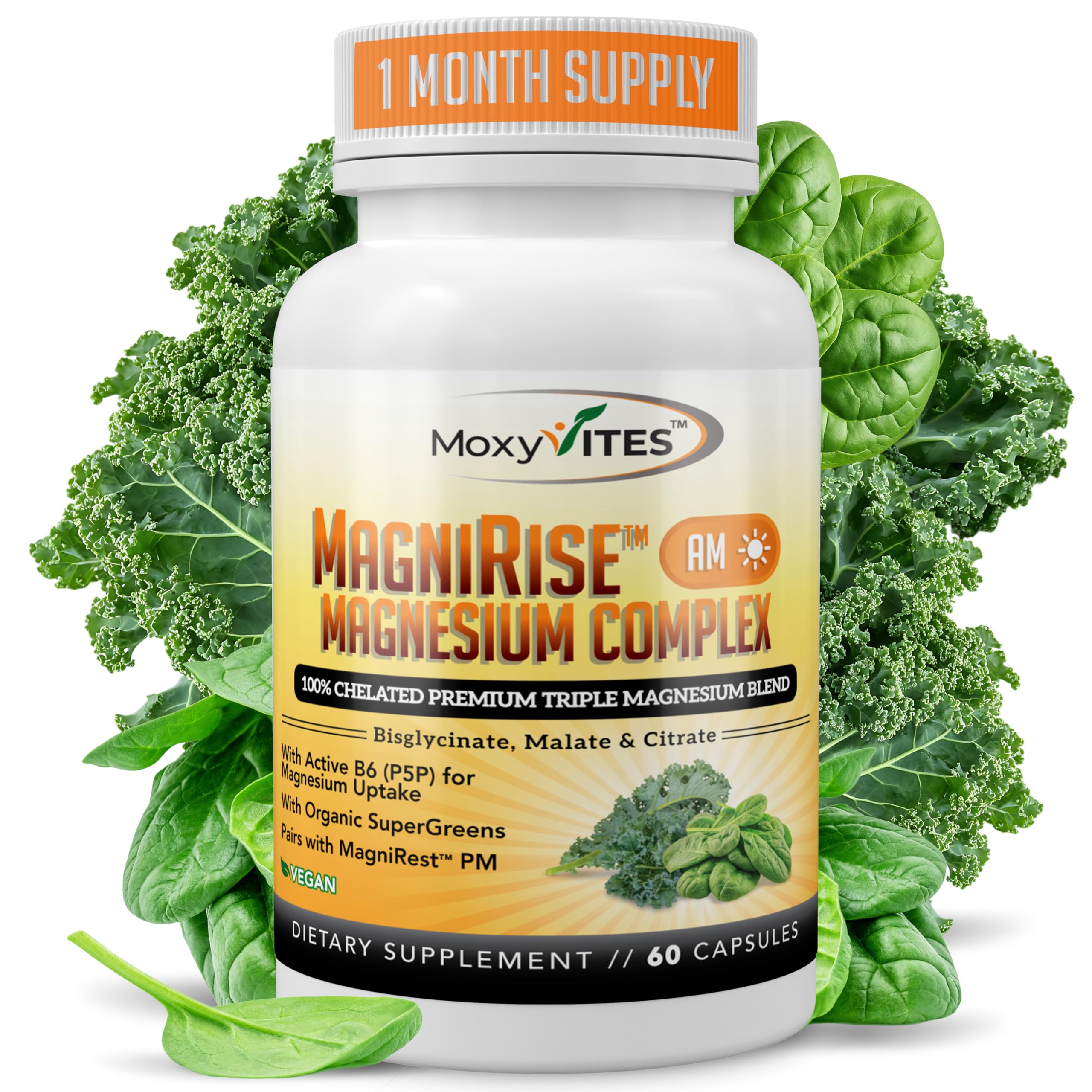 MoxyVites MagniRise AM Magnesium Supplement 200mg front view