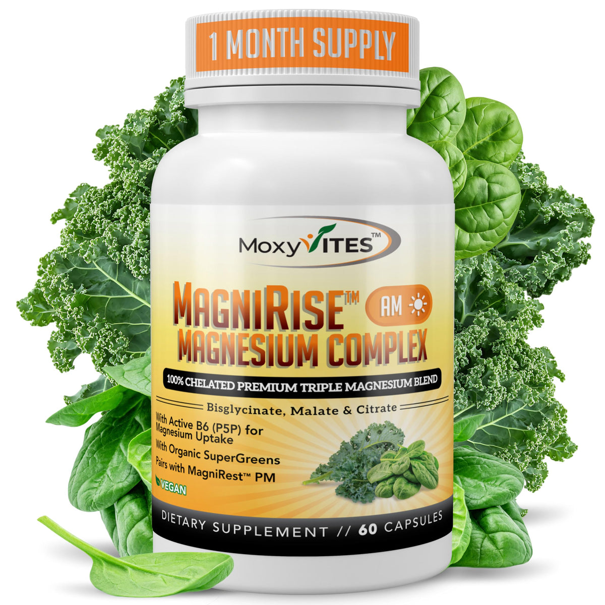 MoxyVites MagniRise AM Magnesium Supplement 200mg front view