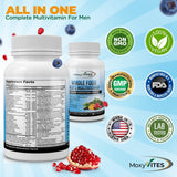 MoxyVites Men's Multivitamin lifestyle scene with fruits and vegetables