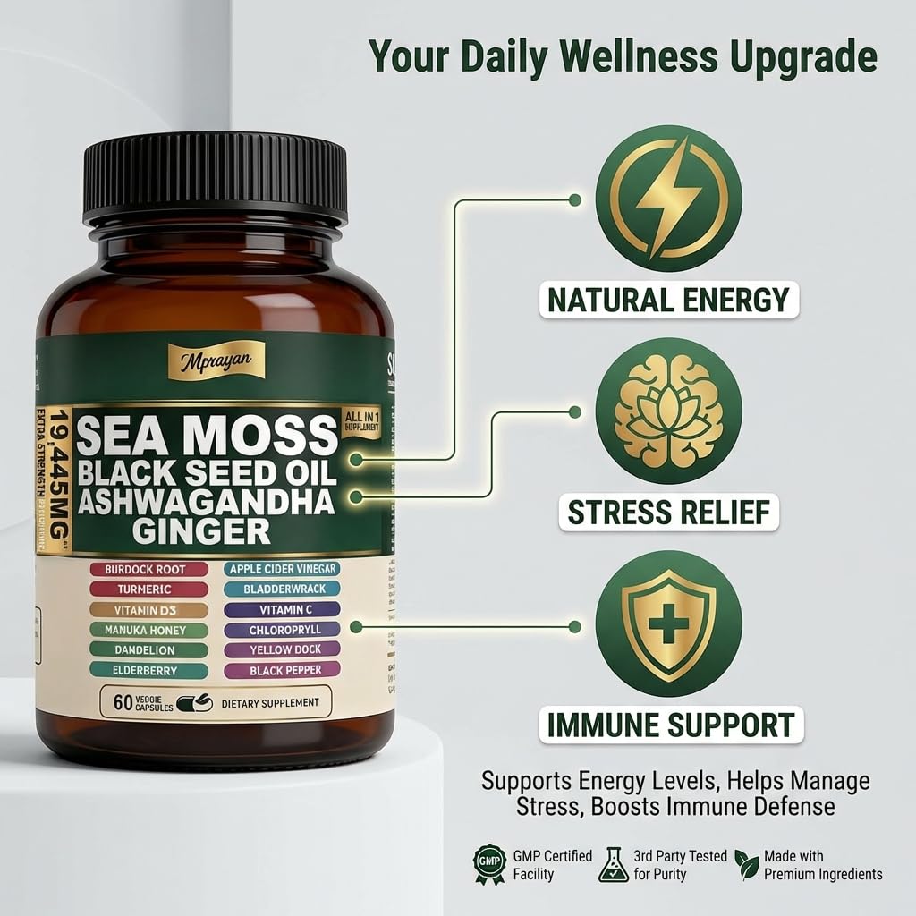 MPRAYAN Sea Moss Capsules back view with ingredient list