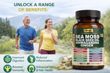 MPRAYAN Sea Moss Capsules opened bottle with capsules visible