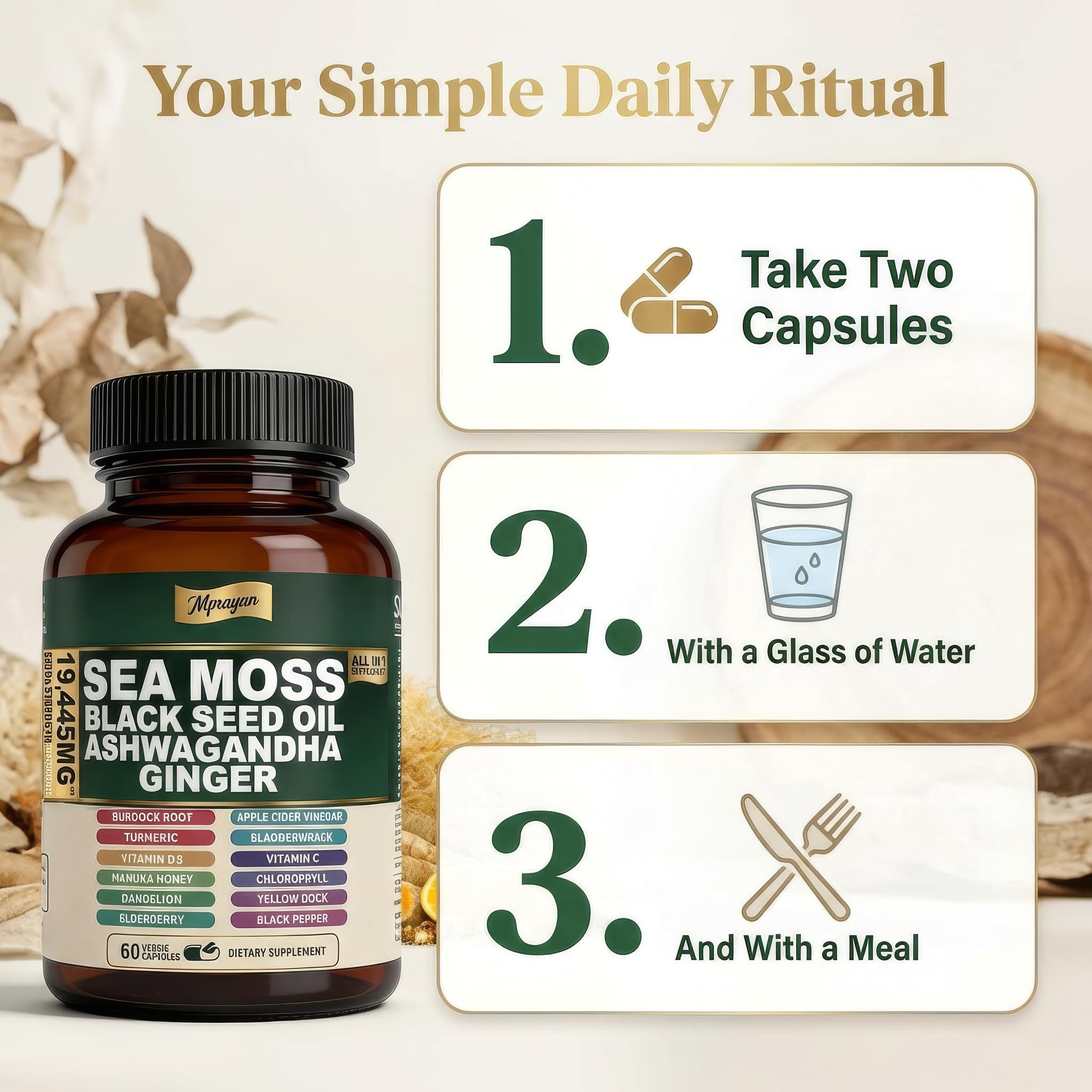 MPRAYAN Sea Moss Capsules with measuring spoon for dosage