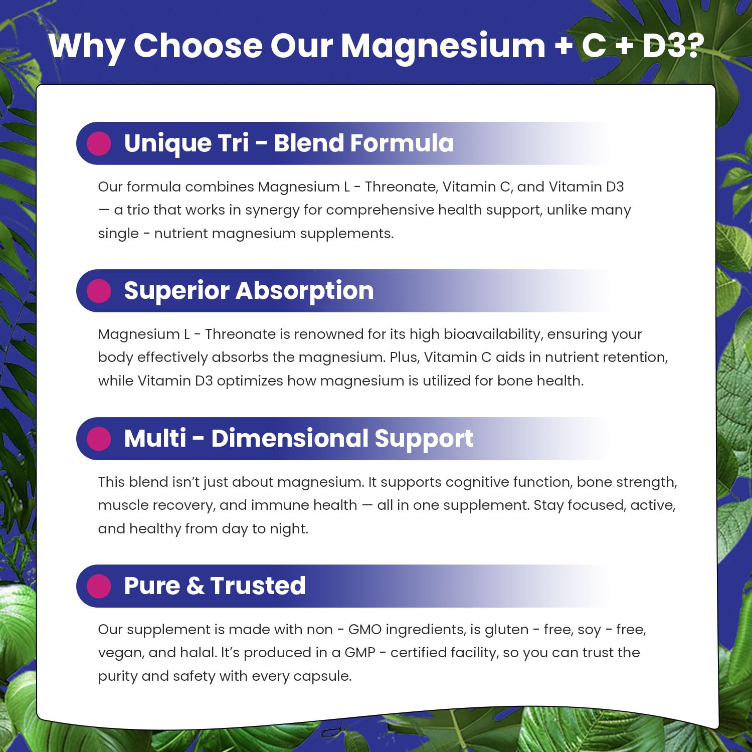 MQKQ VDD Magnesium L-Threonate 3200mg capsules on a wooden table